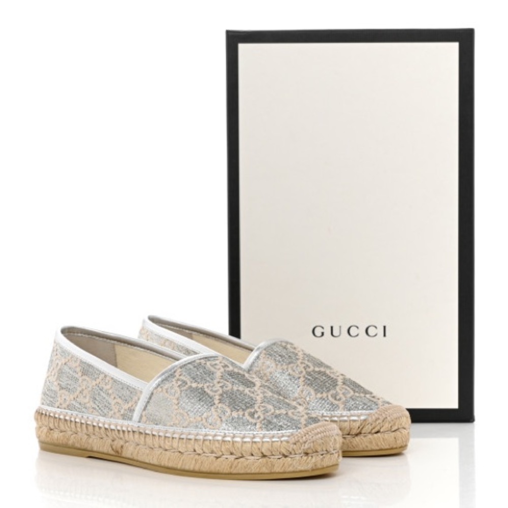 Gucci GG Signature Heritage Logo Canvas Espadrilles SZ 35